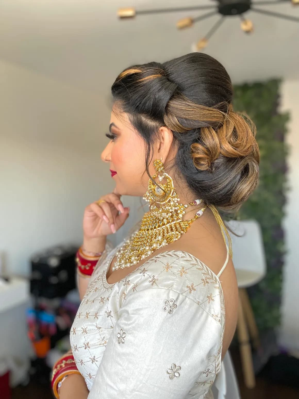 Bridal side updo hairstyle detail